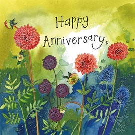 ALEX CLARK Happy Anniversary Dahlia and Sea Holly Foil Card - Flowers - Nature - Greeting Card - Cards To Celebrate - Designed and Printed in the UK…
