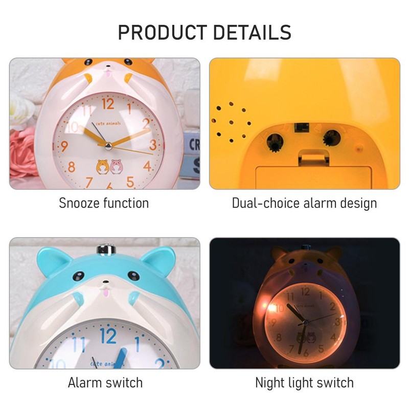 Children's Alarm Clock Snooze Function Cartoon Hamster Clock with Night