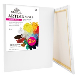 PHOENIX 16x20 Inch Pack of 2 Canvas - Large Stretched Canvas for Painting, 8 Oz Triple Primed 5/8 Inch Profile 100% Cotton White Blank Canvas, Square Framed Canvas for Oil Acrylic & Pouring Art