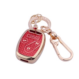 Cute Bling Key Fob Cover for Honda, Diamond Cut TPU Case with Keychain, Protective Shell for 2007-2016 Honda Accord Crosstour CR-V CR-Z Fit Insight,Red