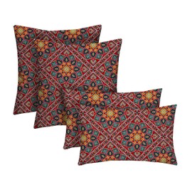 RSH DECOR: Lumbar & Square Throw Pillows Set of 4 | 20" x 12" & 17" x 17" | All-Weather Spun Fabric | Water and Fade-Resistant | Outdoor Accent Pillows for Patio Furniture | Medlo Sonoma