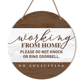HSNBT Working from Home Sign for Front Door, Please Do Not Knock or Ring Doorbell Hanging Sign for Home Porch Decor No Soliciting Do Not Disturb Sign Wall Decorations