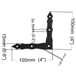 Flat Plate L Shape Black Metal Decorative Brackets Mending Connecting Joining Plate Heavy Duty Powder Coated Ornamental Repair Steel Sheet 4" x 4" x 0.6' x 0.08" (100 x 100 x 15 x 2mm) Pack of 5pcs