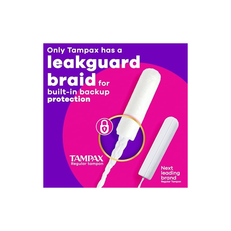 Tampax Radiant Tampons Multipack, with LeakGuard Braid, Light/Regular Absorbency, Unscented,