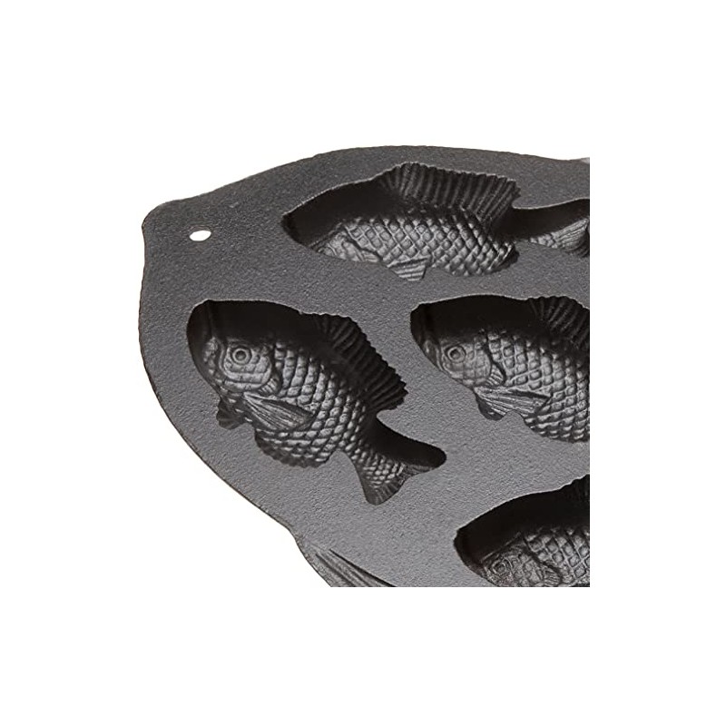 Old Mountain 10145 Fish Impression Cornbread Pan, Cast Iron, Black,