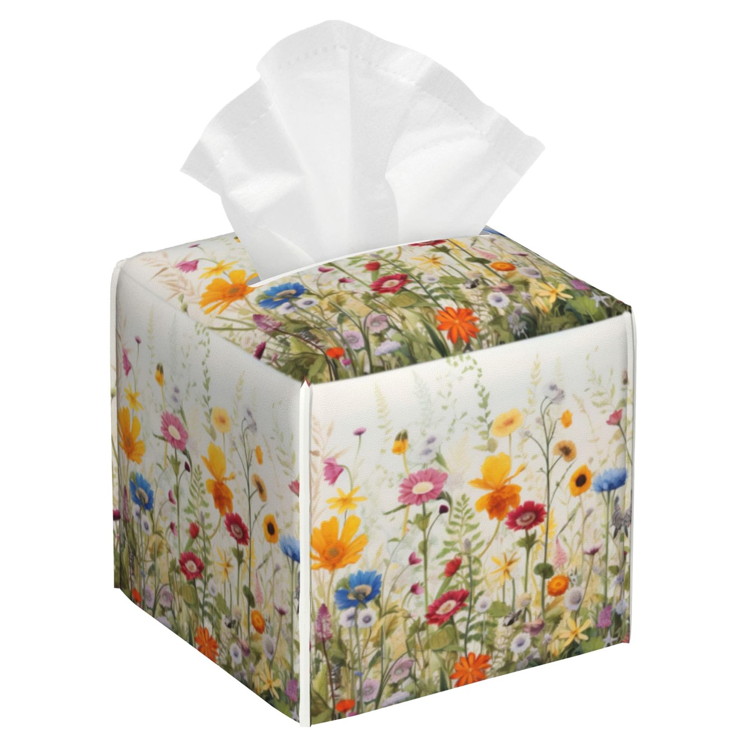Colorful Spring Flowers Floral Tissue Box Cover,Waterproof Leather ...