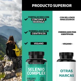 Selenio | Seleniometionina 240mcg Con Vitamina E, Moringa Y Raíz de Cúrcuma Capsulas (curcuminoides) | 100% Vegano Beyond Vitamins | Curcumina Sin Sab