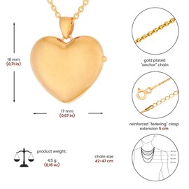 AMBEDORA Women's Gold-Plated Locket with Amber Heart Inside, Heart Pendant with Chain, Gold-Plated Sterling Silver, Baltic Amber in Cognac Colour, Gold, Amber