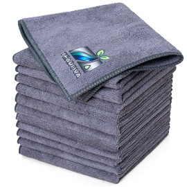 Tearova Microfiber Cleaning Cloth, All-Purpose Microfiber Towels, Lint free Cleaning Rags, Pack of 12, Grey, Size 32 x 32 cm