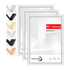 HIMEETIME® 3 x Picture Frames DIN A5 14.8 x 21 cm Silver Metal Frame Document Frame 14.8 x 21 cm Metal Frame Aluminium Picture Frame Poster Aluminium Picture Frame A5 Photo Frame