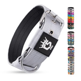 TSPRO Collar Táctico para Perro, Fuerte de Grado Militar, 1.5 Pulgadas de Ancho, Hebilla de Metal Resistente (Plata-M)