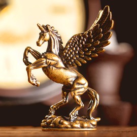 CHOVY 1PC, Vintage Solid Brass Winged Unicorn Figurine - A Captivating Home Decor Piece and Collectible Desk Accent, Perfect for Artistic Scene Decoration and Unique Flair