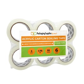 PSBM Packing Tape, 3 Inch x 55 Yards, 6 Pack, Clear, 1.75 Mil, Packaging Tape for Dispenser Refill, Moving, Storage, Shipping