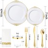 Morejoy 350PCS White and Gold Plastic Plates - Gold Plastic