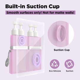 TechoEcho 4 in 1 Travel Toiletry Containers,TSA Approved Refillable Travel Size Toiletries Bottles Set with Suction Cup for Smooth Walls - for Shampoo,Conditioner,Body Wash,Lotion.(Pink)