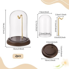 PH PandaHall 2pcs 4x5 inch Pocket Watch Display Dome Cloche with Metal Hook Decorative Watch Display Jar with Wood Base Glass Display Dome Showcase for Pocket Watch Medals Collectibles Photos Ornament