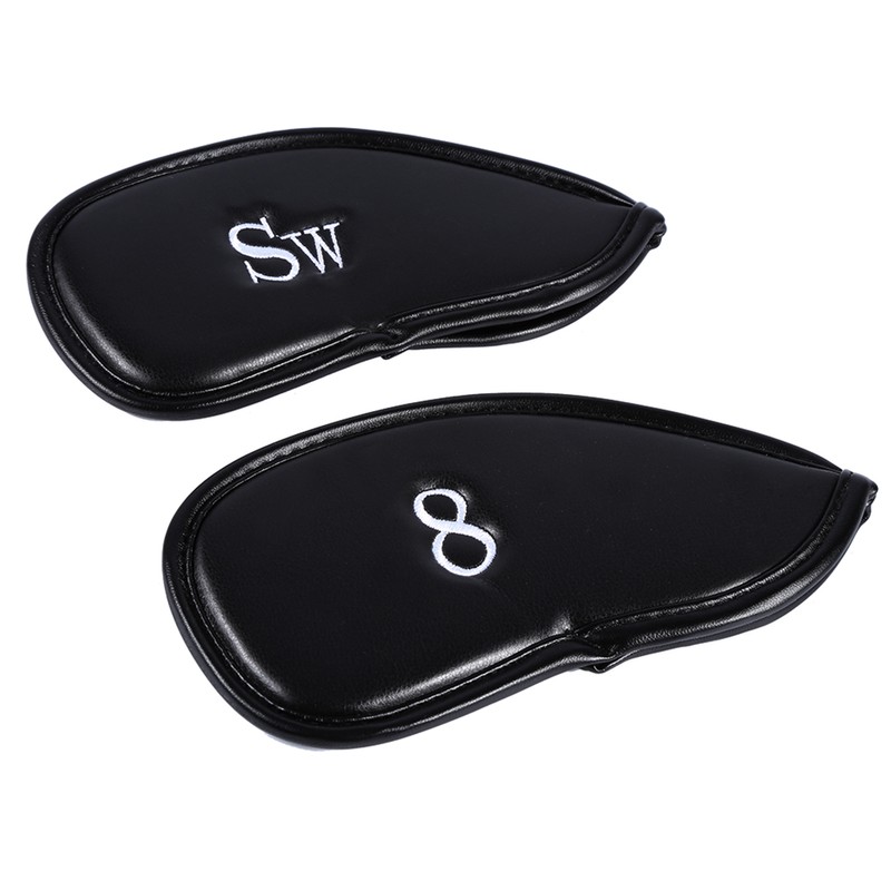12pcs PU Leather Black Golf Club Head Cover Iron Head