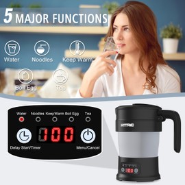 HYTRIC Travel Electric Kettle, 700ML Foldable Small Electric Kettle BPA-Free, Portable Kettle with Multifunctional Panel, Collapsible Hot Water Kettle with Keep Warm & Delay Start, 110V Black