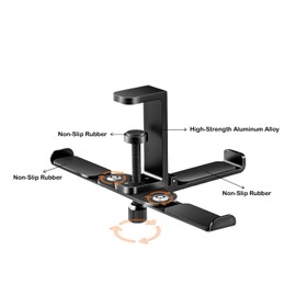 blingwider 3 Hooks Aluminum Foldable Headphone Holder for Desk, Headset Stand for Desk,Backpack Holder Hook for Desk,Table Bag Hook,Under Desk Clamp Hook for Gaming PC Accessories,Black