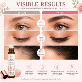 Organic Castor Oil Roll-On Serum, Quartz Roll-On Serum for Eyelashes, Brows and Hairline, Added Rose Extract, Natural Cold Pressed, Care for Skin and