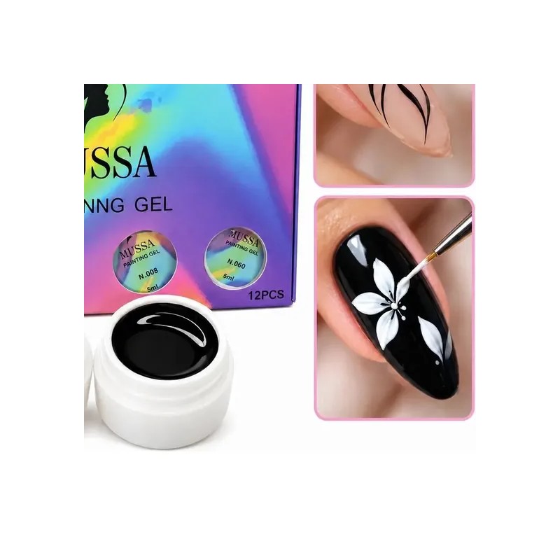 2 Pzas Gel Painting B/ N Para Uñas Acrílicas Gel