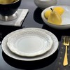 Elama Countess 16 Piece Embossed Double Bowl Stoneware Dinnerware Set