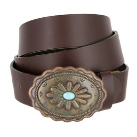 Susanna Southwestern Turquoise and Copper Buckle Genuine Leather Belt for Women(Brown, 36)