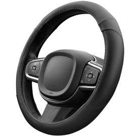 Upgrade4cars Steering Wheel Cover Leather Look Black Steering Wheel Cover Universal 37-38 cm for Summer and Winter Car Accessories Interior Gift Ideas Gifts for Men and Women