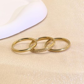 Degolso 14K Gold Plated Stackable Rings for Women – 3 Piece Gold Band Ring Set Hypoallergenic Statement Rings Non Tarnish Stacking Rings Set for Pinky Thumb Size 7