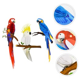 3pcs Parrot Honeycomb Charm Tropical Birds Hanging Decor Luau Flower Tissue Honeycomb Tissue Balls Tropical Pom Poms Hawaiian Decor Hanging Decorations Props Summer Paper Banquet