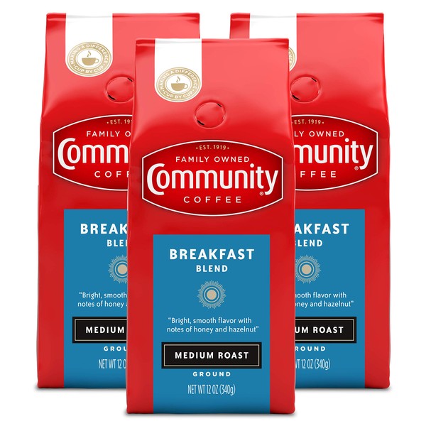 Community Coffee Breakfast Blend 36 Ounce, Medium Roast Ground Coffee, 12 Ounce Bag (Pack of 3)