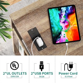 YITAHOME File Cabinet with Charging Station, 3 Drawer Mobile Filing Cabinet with Lock, Printer Stand with Storage for Home Office, Grey Wash & White