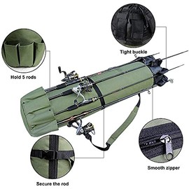 Fishing Rod Bag Hold 5 Poles Portable Canvas Rod Organizer Large Capacity Storage Case for Travel Black