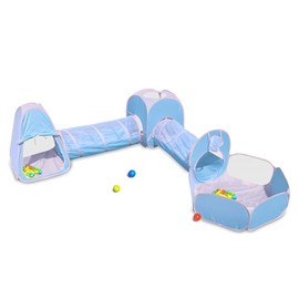 Action Air Kids Play Tent Set with Tunnel and Ball Pit, 5-in-1 Pop Up Playhouse for Toddlers 1-3, Blue