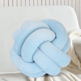 Wadser Short Plush Knot Ball Pillow, Waist Cushion Home Decoration Plush Throw Pillow Cushion for Sofa Car Office Decor, (Light Blue, 11.8x11.8)