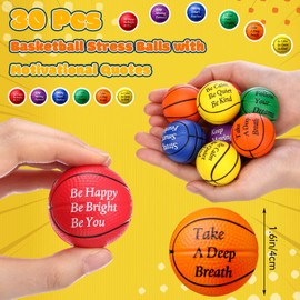 Blulu 30 Pcs Mini Basketball Stress Ball with Motivational Quotes Small Foam Sports Ball Mini Basketballs for Basketball Party Favors Carnival Reward Christmas Bag Gift Fillers