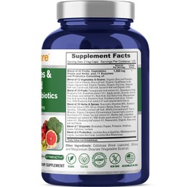NusaPure Fruits and Veggies Supplement 1200 mg 250 Capsules - 43 Fruits & Vegetables,11 Enzymes, Probiotics (Vegan/Vegetarian, Non-GMO)