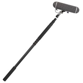 REFLEX CAMERA Portable 3ft - 8.4Ft Ajustable Length Handheld Telescopic Extendable Microphone Boom Pole 3 Section Lightweight Aluminium Boom Arm 3/8" and 5/8" Mic Mounting Options, Cable Straps