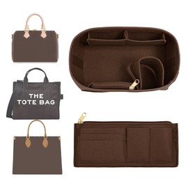 LOUKAYCCI Upgraded Felt Purse Organizer Insert with Zipper Bag for Speedy 30 Neverful MM (Brown, Large)