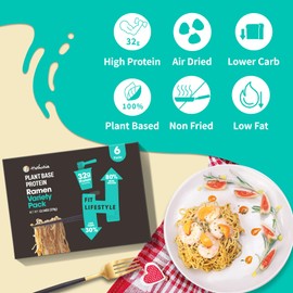 Hethstia Instant Ramen Soup Cup, 6 Pack High-Protein Ramen Noodle Broth Variety Flavor (Chicken, Spicy Beef, Pork Tonkotsu), Plant-Based Protein (32g), Air-Dried, Non-Fried, Low Fat Quick Meal