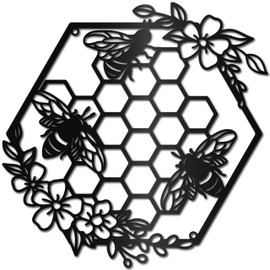 CREATCABIN Bee Metal Wall Decor Honey Comb Bees Farmhouse Wall Art Rustic Black Wall Hanging Sculpture Iron Signs Decor Ornament for Home Garden Balcony Living Room Bedroom Indoor Outdoor 11.2Inch