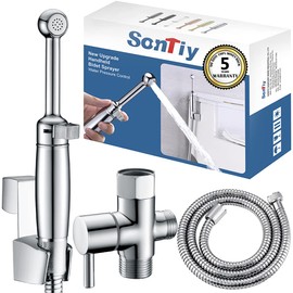 SonTiy Handheld Bidet Sprayer for Toilet, All Metal Cloth Diaper Toilet Sprayer Bidet Attachment with Backflow Preventer, Adjustable Water Jet Spray, 7.2" Brass Hand Held Bidet Wand, Chrome