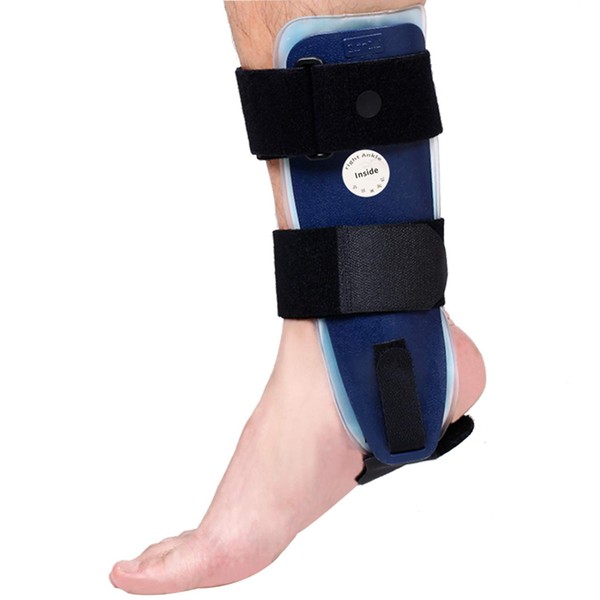 VELPEAU Ankle Brace - Stirrup Ankle Splint - Adjustable Rigid Stabilizer for Sprains, Strains, Swelling and Inflammation, Post-Op Cast Support and Injury Relief (Gel Pads, Small - Right Foot)