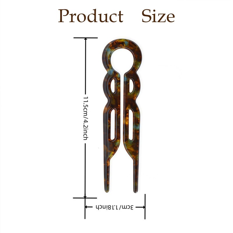 French Hair Pins, 3-Pack Acetate 2-Prong U-Shaped Hair Forks