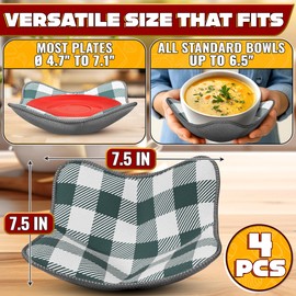 4 Pcs Microwave Bowl Cozy Holders (Gray & White Checkered) – Heat-Resistant Microwave Bowl Holders for Hot Food, Protect Hands from Hot Dishes – Soft Fabric for Safe & Convenient Use in the Kitchen