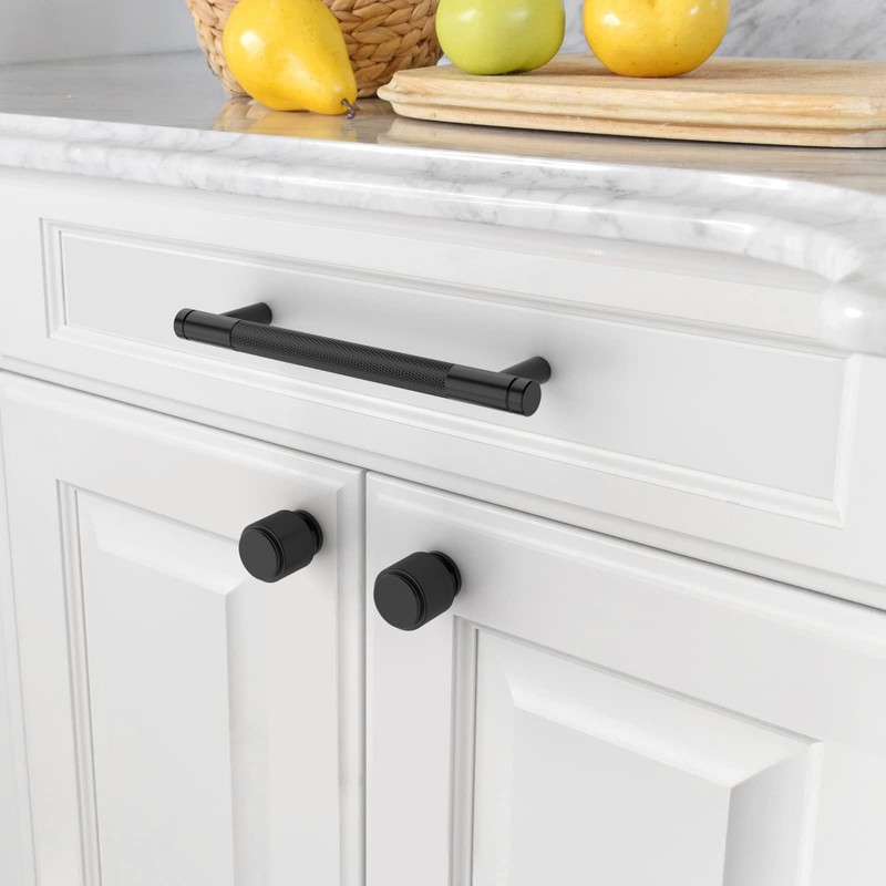 Amerdeco 10 Pack Matte Black Knurled Cabinet Pulls 128mm Hole