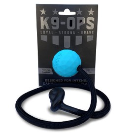 K9 Ops Dog Ball on a Rope Moki Tug Toy - Solid Rubber Fetch Training Reward - Large Dogs Durable Indestructible Chewers Pitbull Dobermann Rottweiler Shepherd (Lagoon Blue - Black Rope)