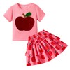 GOTHLETIC Toddler Girls Skirt Shirt Set Sequins Apple Top Shirred