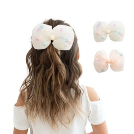 Summer Crystal 2Pcs Organza Tulle Large Bow Hair Clips For Girls and Women - Stylish Hair Accessory for Birthdays, Daily Wear, Holidays, and Parties (2Pcs Organza Tulle YP)