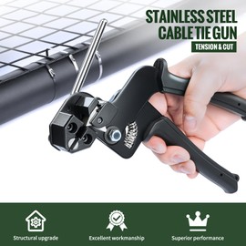Stainless Steel Zip Tie Gun Kit with Industrial Scissors - Heavy Duty Metal Zip Ties Tensioner & Cutter Tool for Electrical, Used to Repair Outdoor Fences, Pipes, Chain Links, Garden Farm.